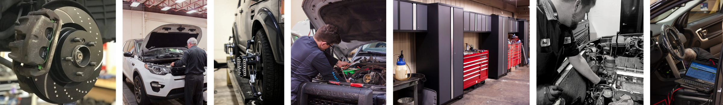 Photos of technicians in the auto repair shop at Kings Cross Automotive in Vancouver, Washington